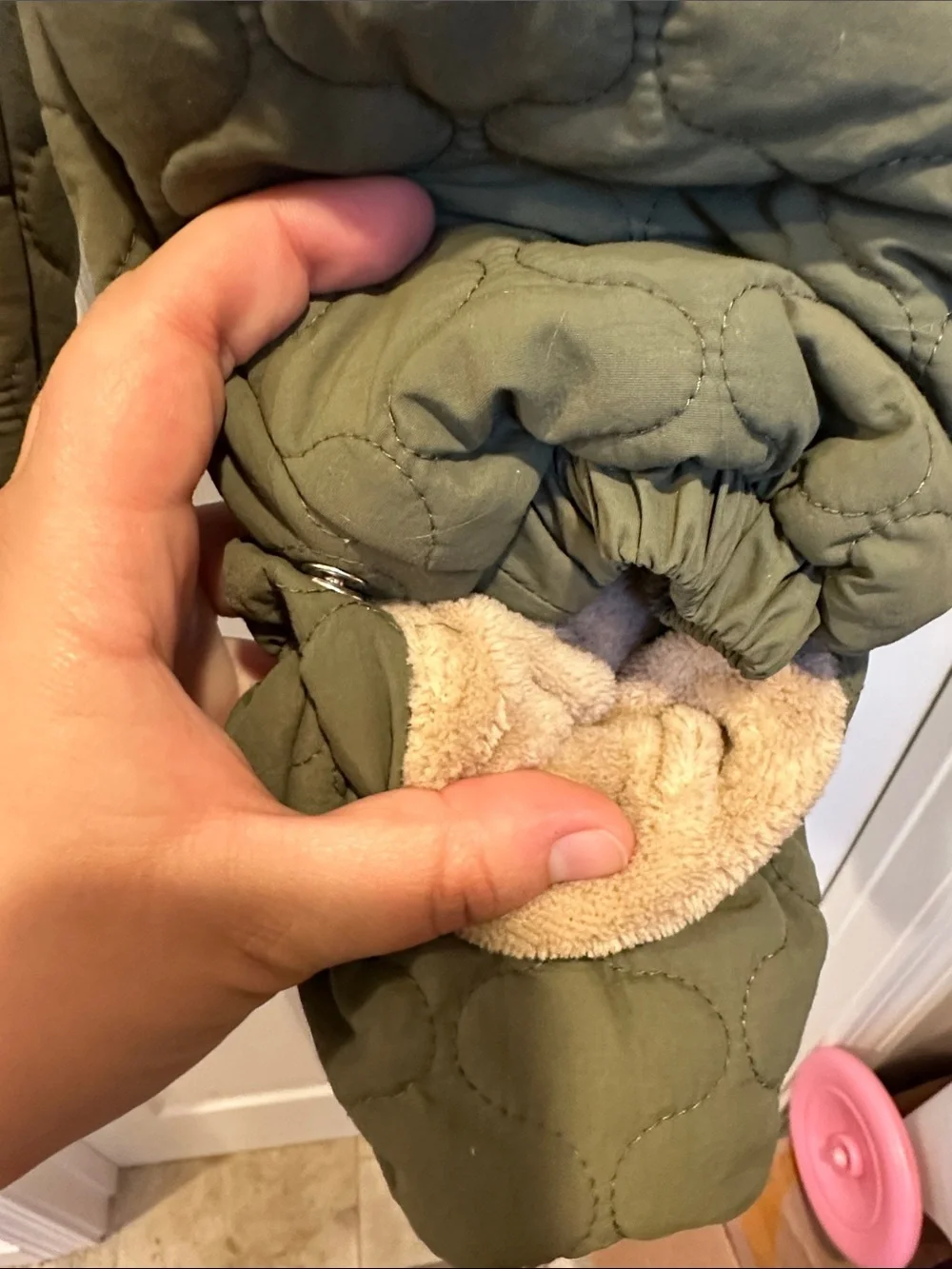First Impressions Olive Green Quilted Footed One-Piece with Hood